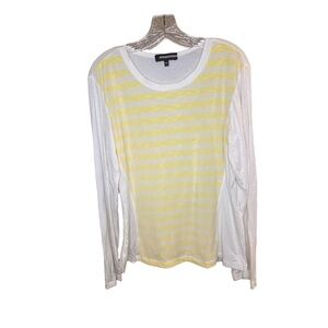 ANATOMIE Womens XL Yellow White Striped Mesh Long Sleeve Crewneck Top  Travel